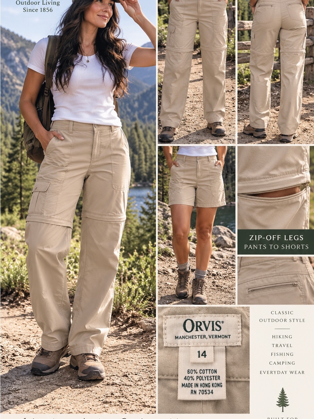 Orvis Women’s 14 Convertible Cargo Pants Zip Off Khaki Gorpcore
